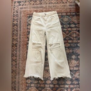 Sneak Peek Cream Distressed Wide Leg Jeans